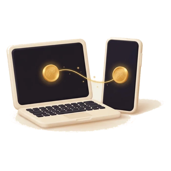 A laptop and a phone joined by a golden thread